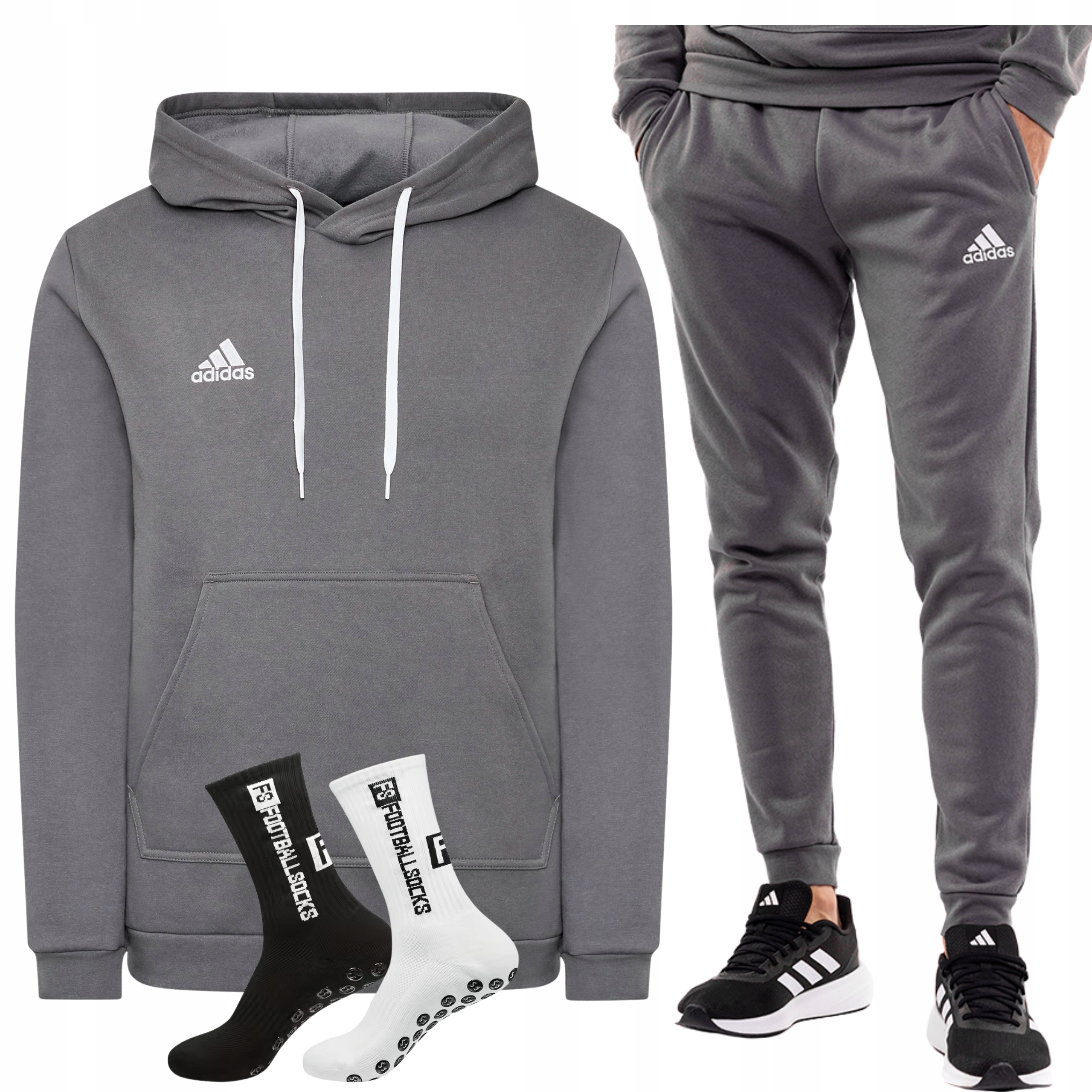 Adidas dres męski Popiel Zestaw spodnie bluza bawełna Skarpety roz.. XL