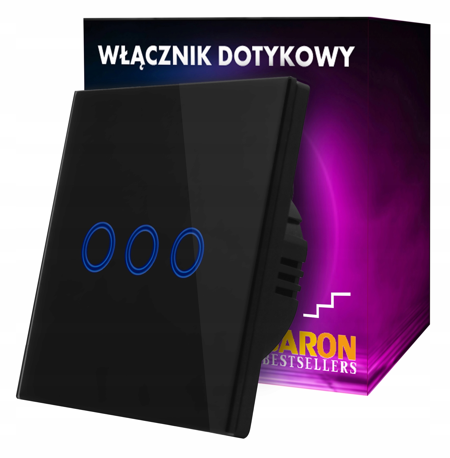 Trojitý Dotykový Schodišťový Spínač Černé Sklo