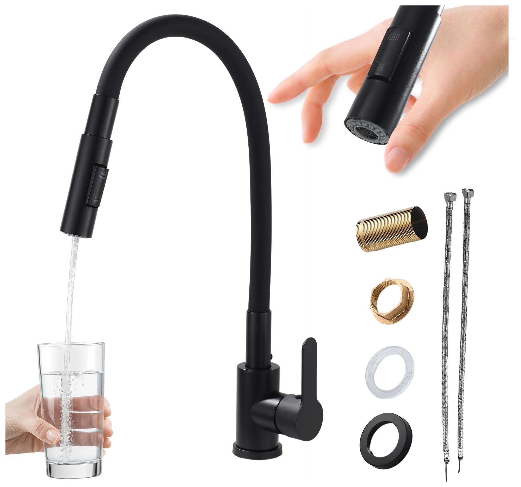 Kuchyňská baterie Černá Flexibilní ramínko Černá vodovodní baterie s ohebnou hubicí Reno