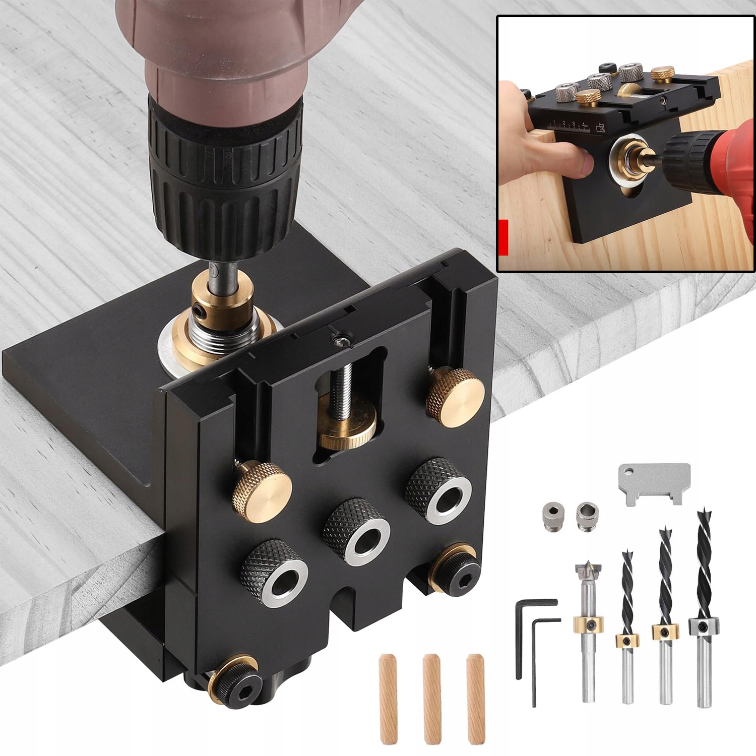 Vrtací Šablona, 6/8/10/15 mm Samostředící Sada 3V1 Pro Kolíky