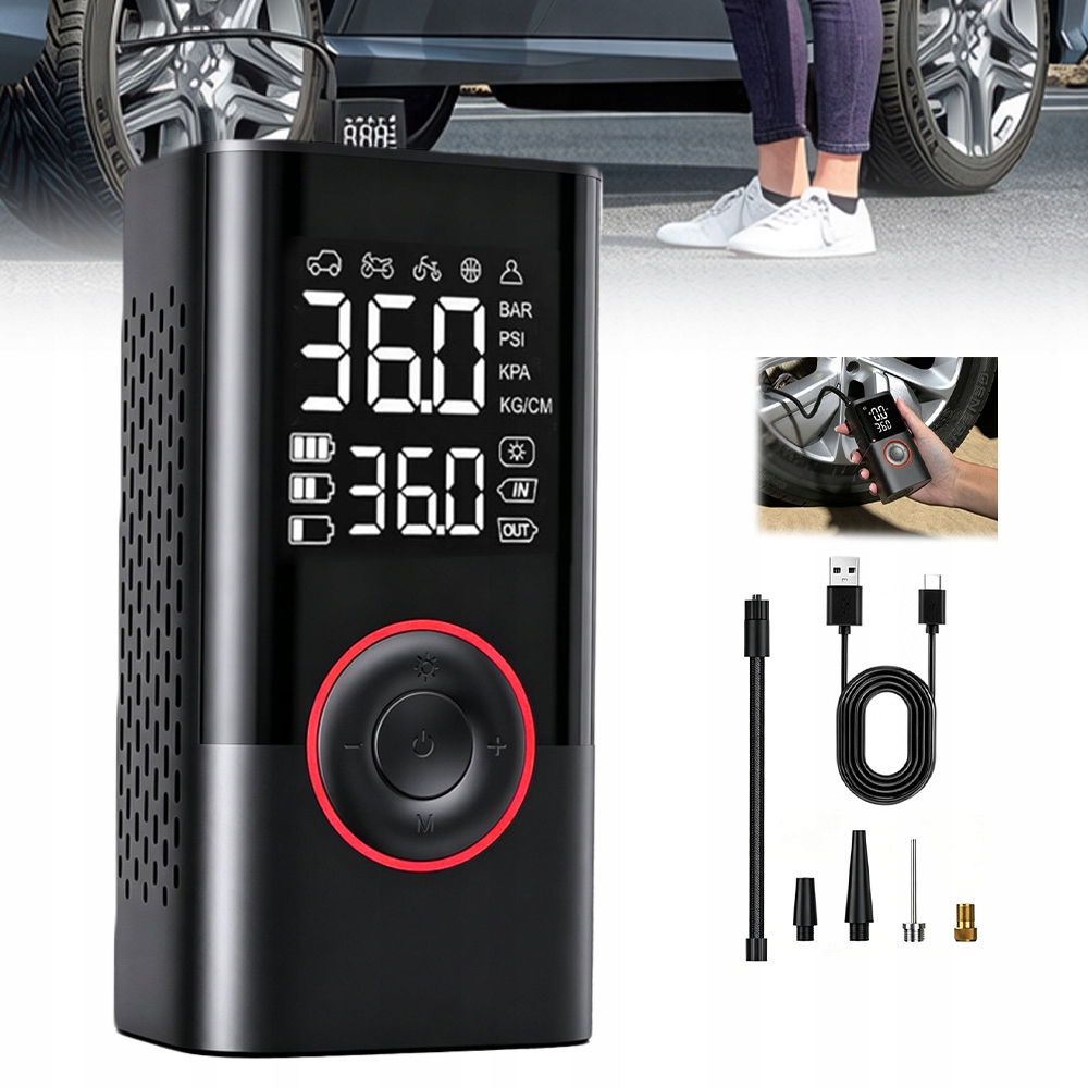 Pompka Rowerowa Samochodowa Kompresor Akumulatorowy Powerbank 4000mAh