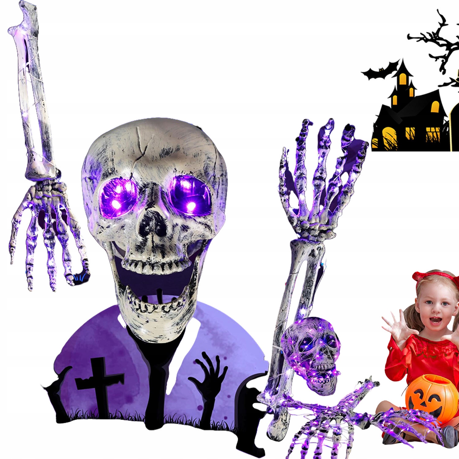 Halloweenské dveře Lebka lebka dvěma rukama pro hororové scény