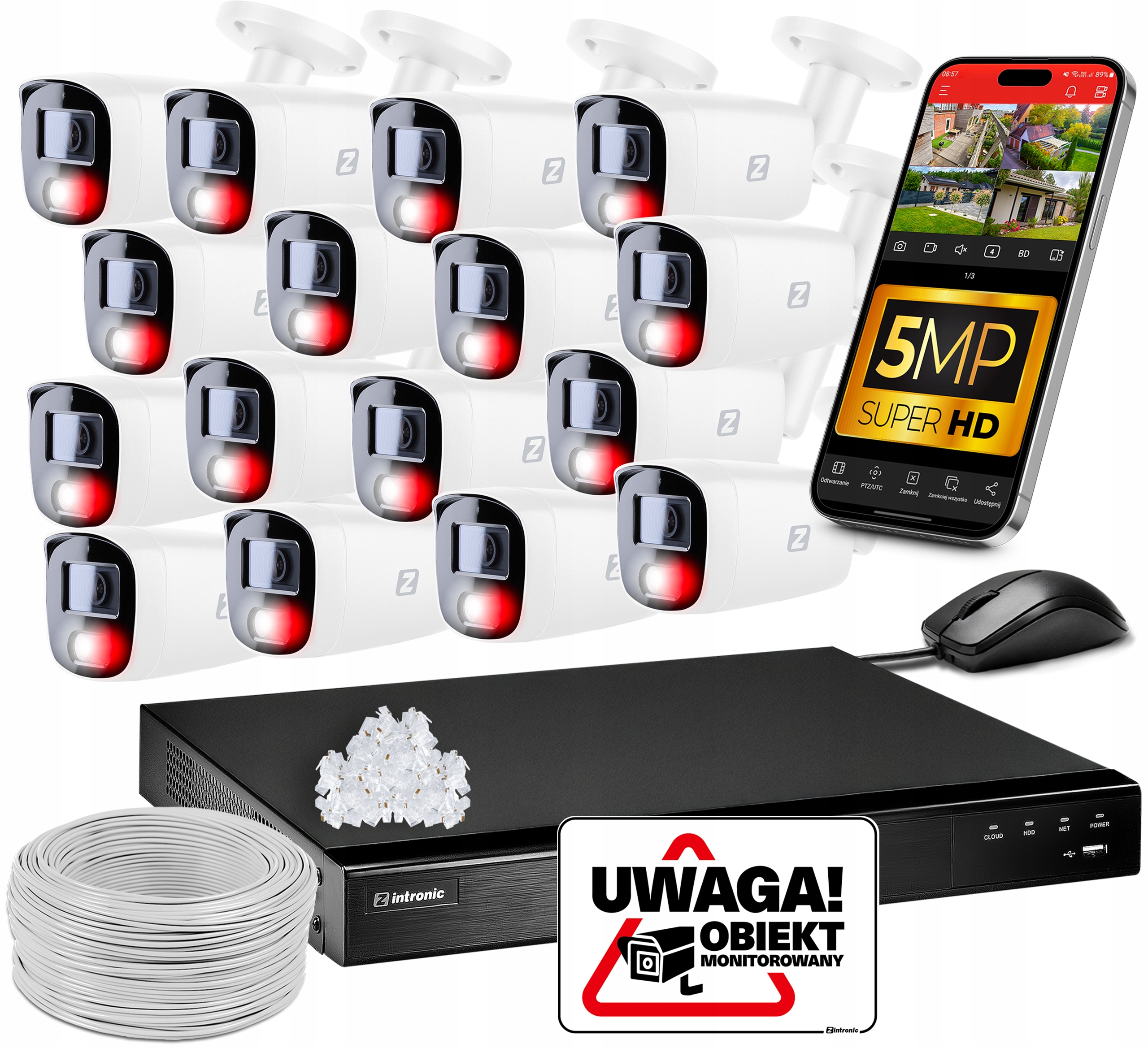 Sada na monitorovanie 16 Ip kamier Poe 5MPx Bez Audio Disku Náhľad Aplikácia