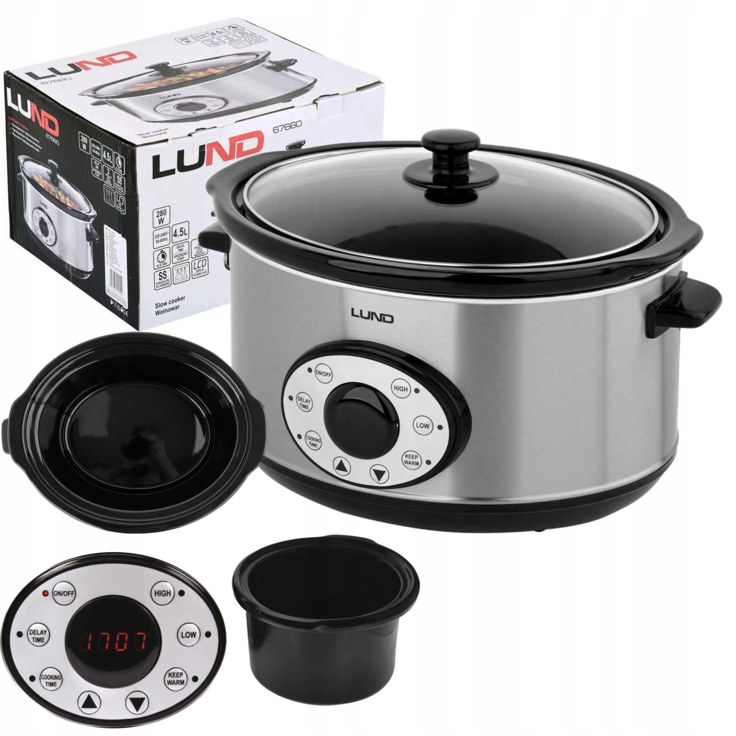 Lund Pomalý Hrnec 4.5L Keramický Hrnec S Programátorem Časovač 280W 67660