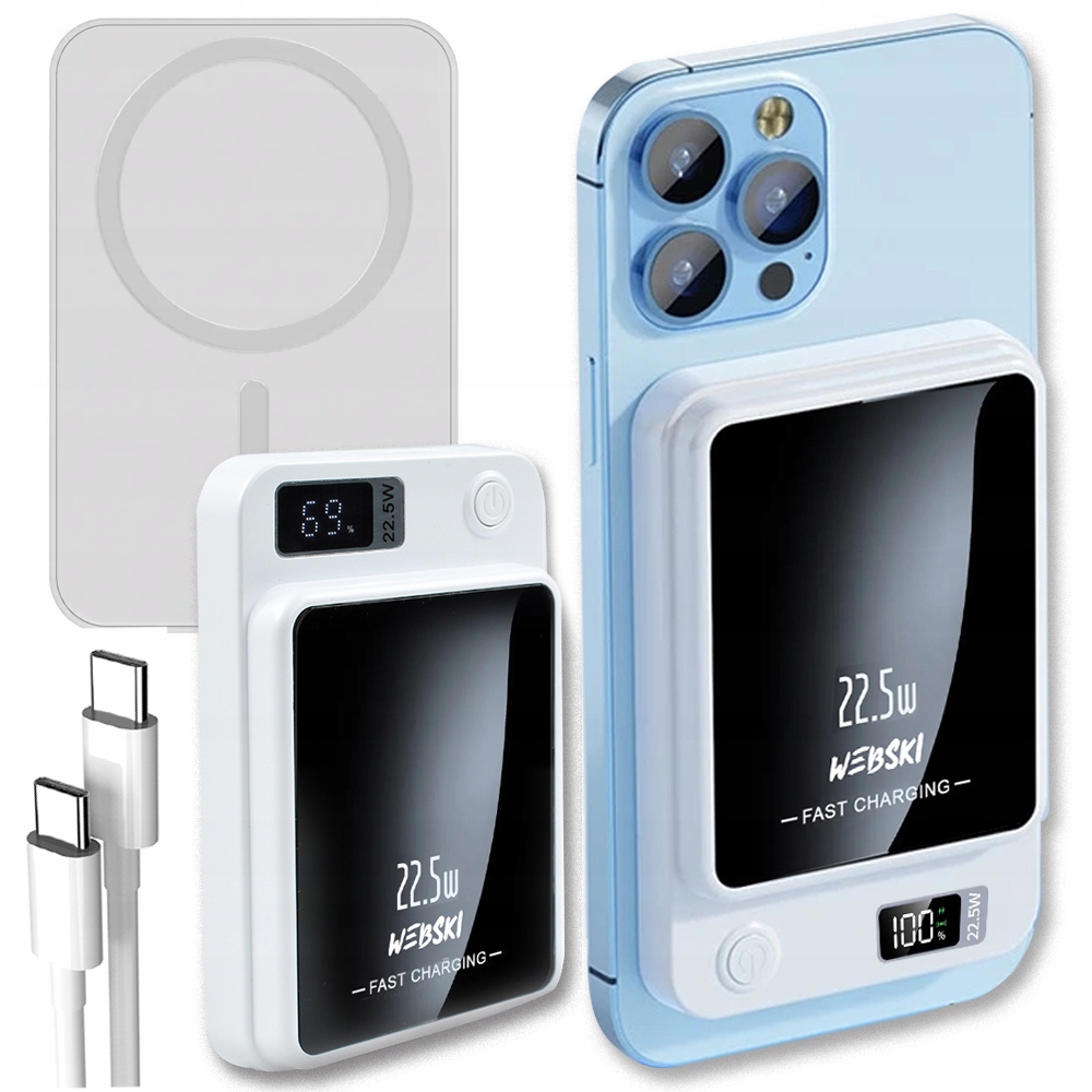 Powerbank Magnetyczny Bezprzewodowy Z Magsafe 10000mAh 22,5W Pd kabel CC