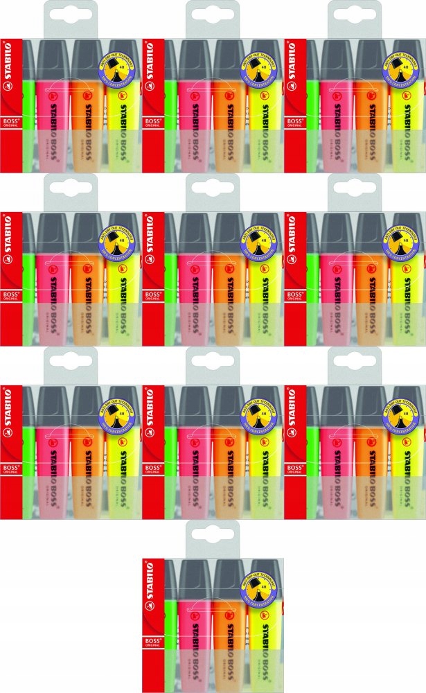 ZAKREŚLACZ PODKREŚLACZ Stabilo Boss Original MIX 4 KOLORÓW ZESTAW x 10