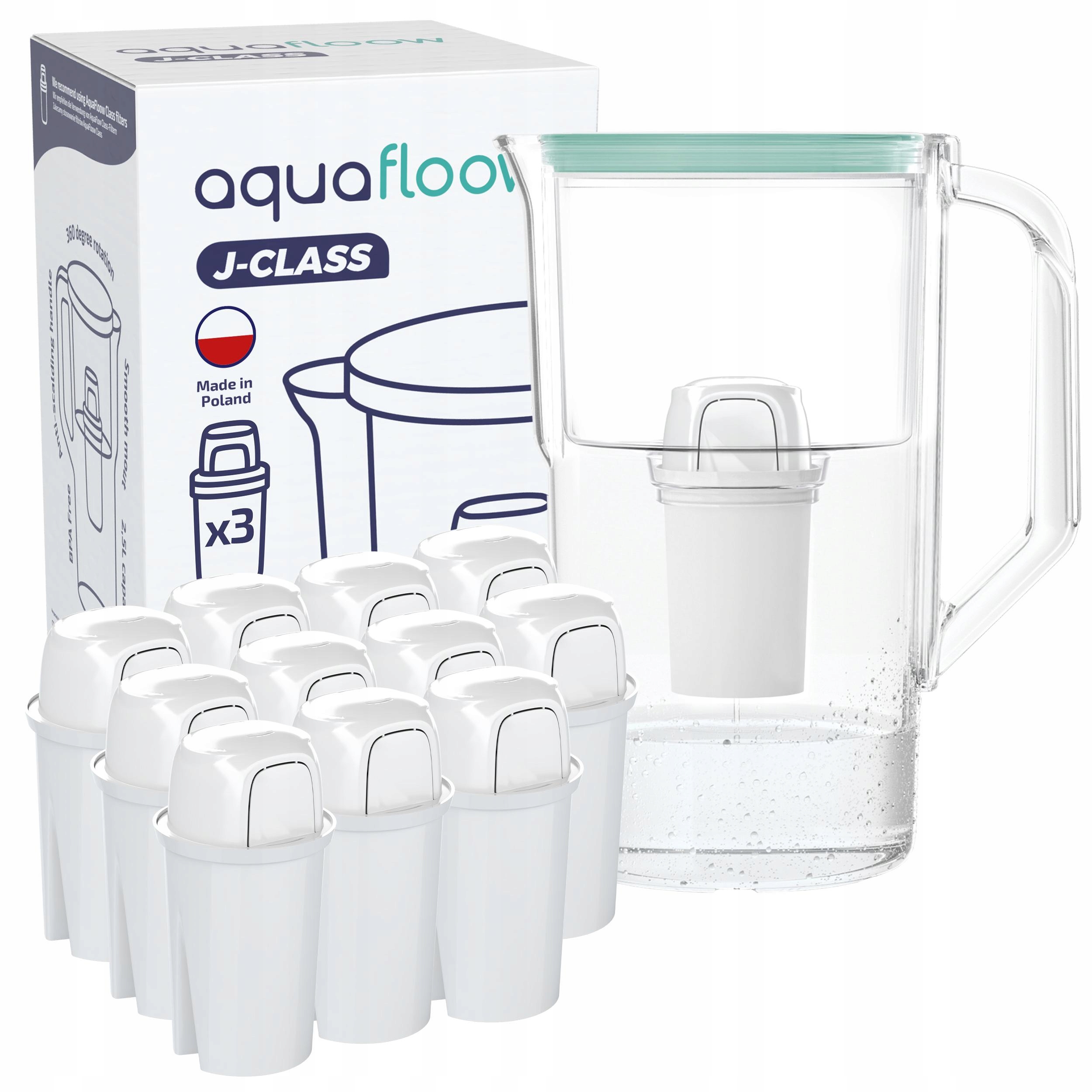 Filtrační konvice AquaFloow J-class 2,5 l mátová 12 x vodní filtr Class