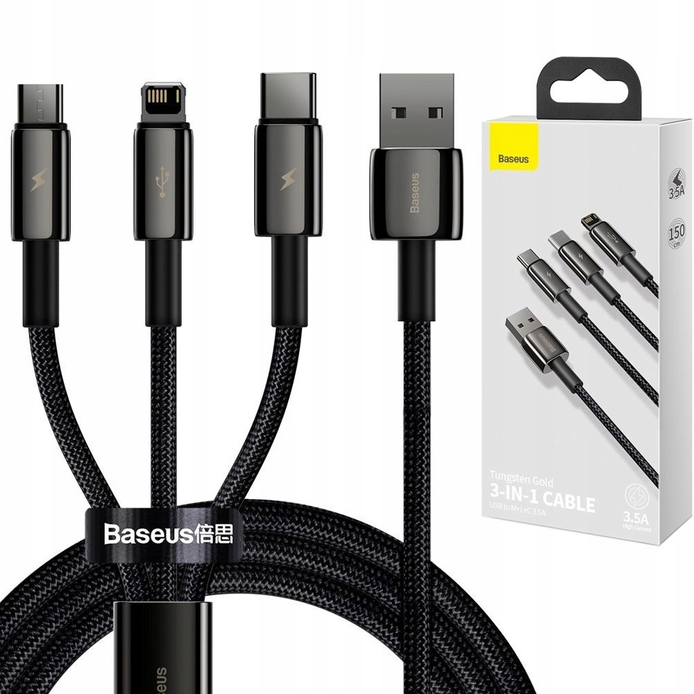 

Szybki Kabel 3w1 microUSB Usb-c Lightning 3.5A
