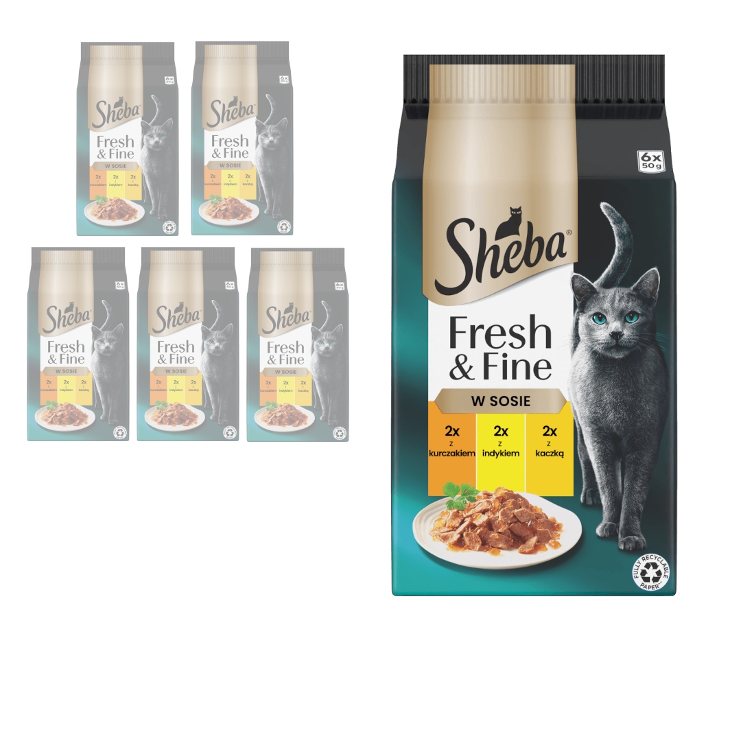 Levně Sheba Fresh & Fine sáčky 36x50 g Mokré Krmivo Pro Kočky Omáčka Mix 3 příchutí