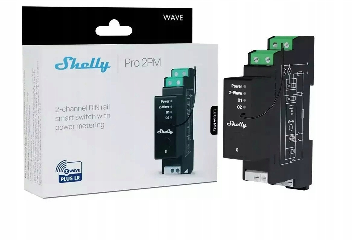 Dvojkanálový ovládač na Din lištu Z-Wave Shelly Wave Pro 2PM