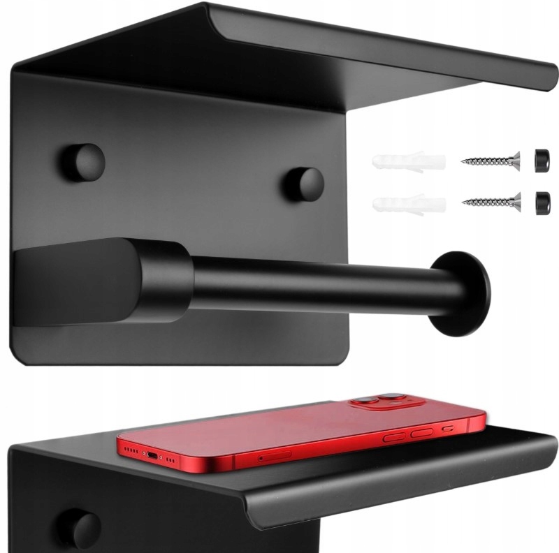 UCHWYT NA PAPIER TOALETOWY Z PÓŁKĄ NA TELEFON CHUSTECZKI CZARNY METALOWY WC Rodzaj ścienne