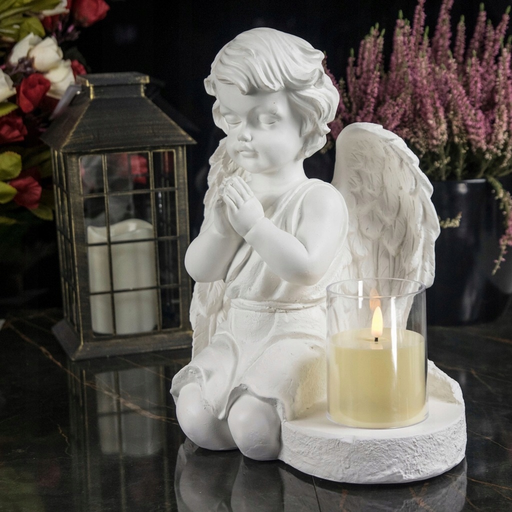 DUŻY ZNICZ + ŚWIECA GIPSOWA FIGURKA NAGROBNA LAMPA LED 3XAAA Typ led