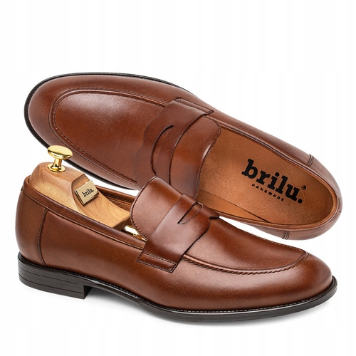 Brilu Polskie Męskie Skórzane Loafersy Vernon Brązowe 45