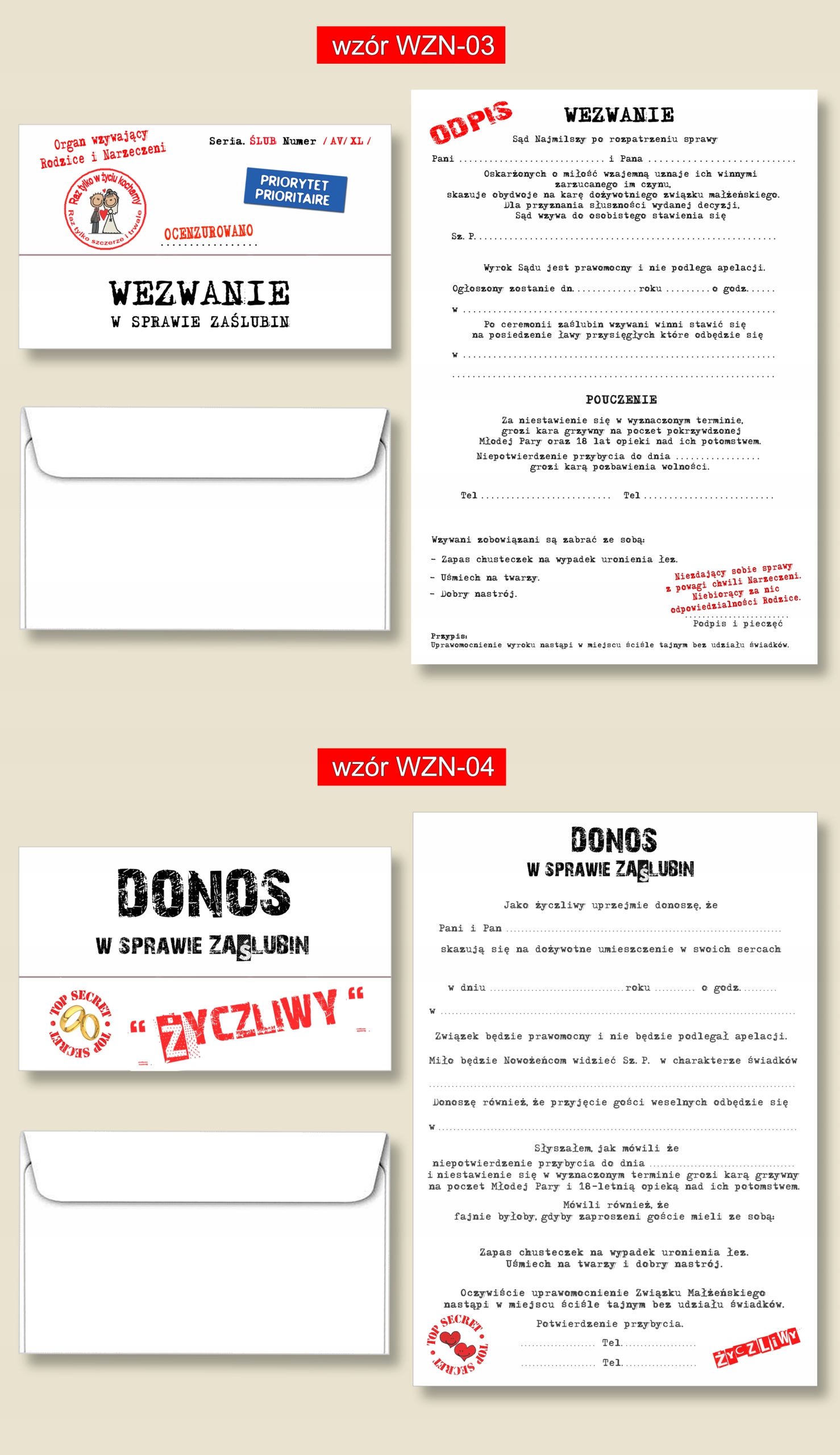 Zaproszenia Ślubne WEZWANIE ZAWIADOMIENIA na Ślub Kształt prostokątny
