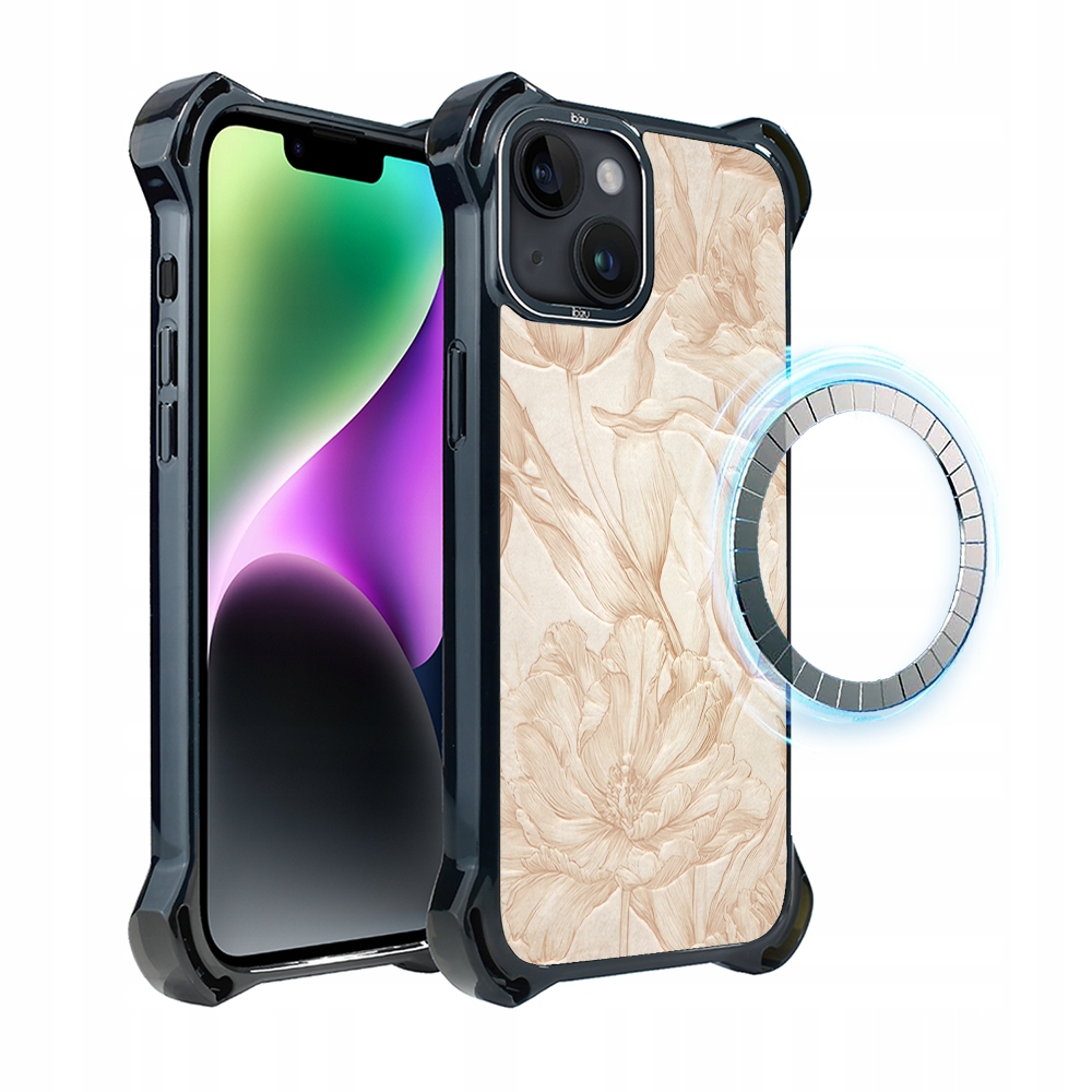 Pouzdro pro iPhone 14 Ibizu DropGuard Ultra s MagSafe, botanický biskvit