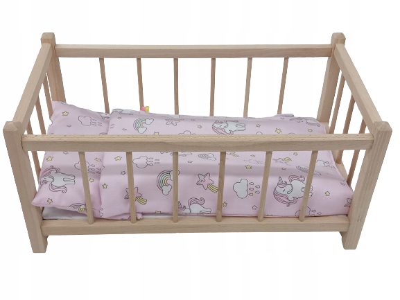 DREWNIANE ŁÓŻECZKO DLA LALEK LALKI + POŚCIEL 3 EL