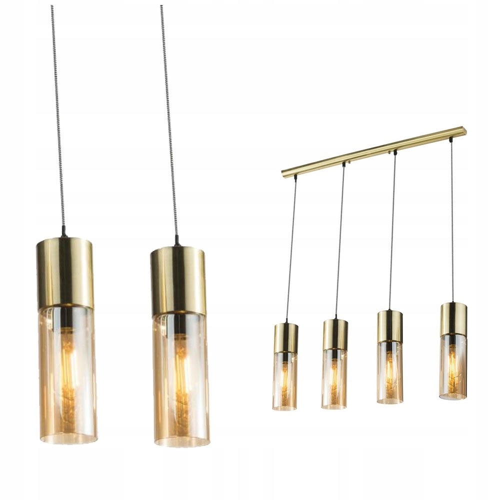 Závesná lampa Annika mosadzná s jantárovým sklom 80 cm 4xE27 Globo