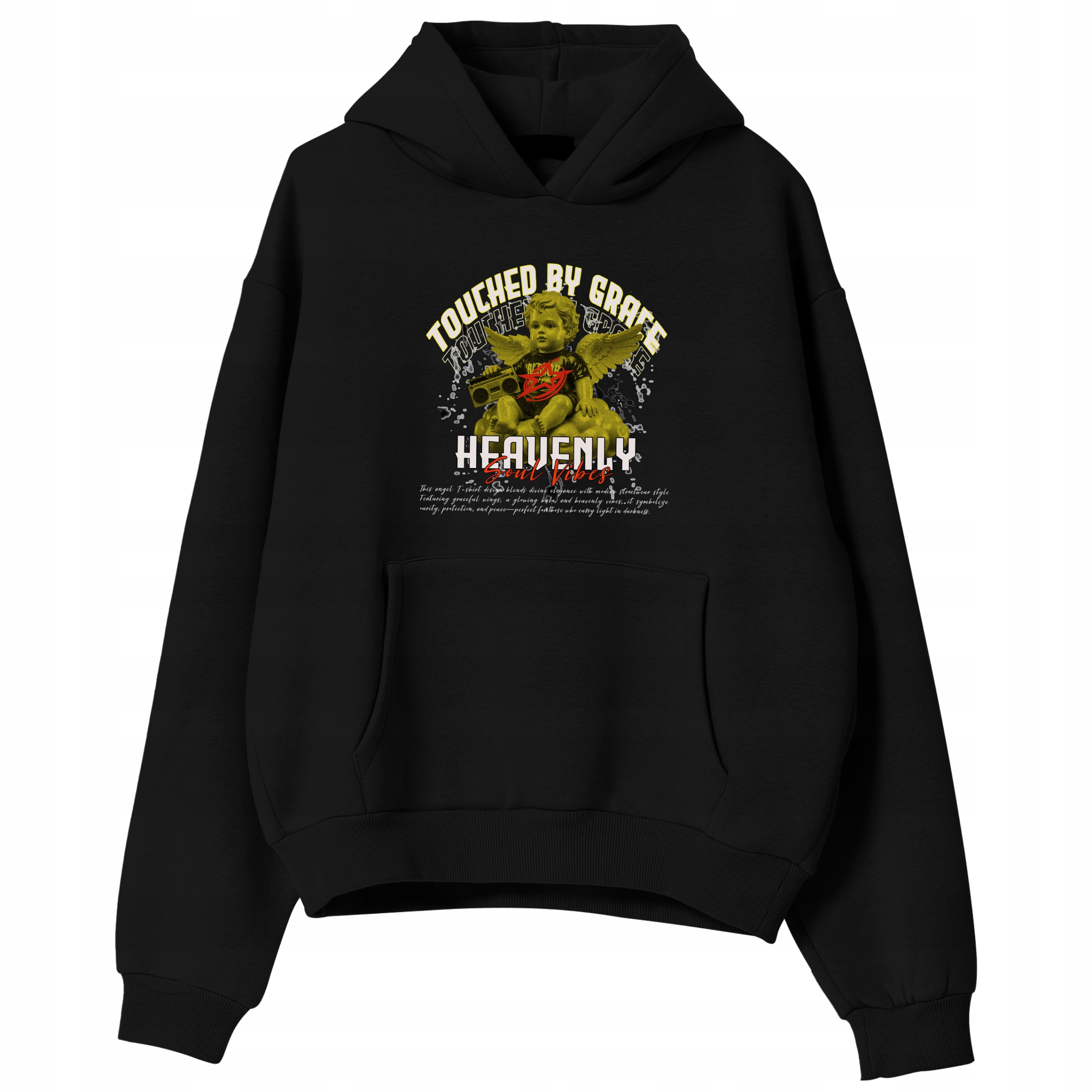 Pánská Mikina Černá Touched By Grace S Kapucí Teplá Módní vzor Velikost XL