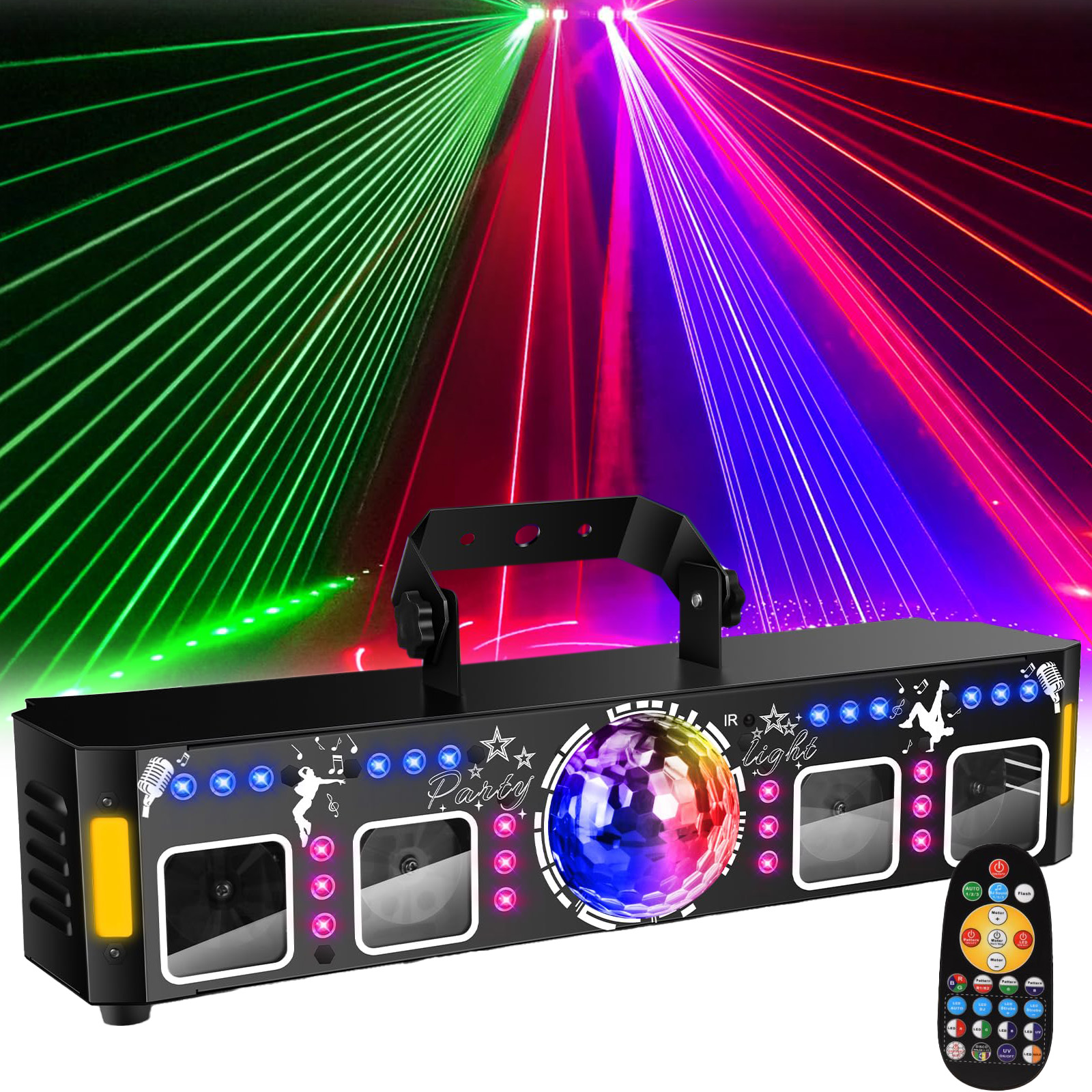 Laser dyskotekowy LED kula disco projektor RGBW & UV stroboskop