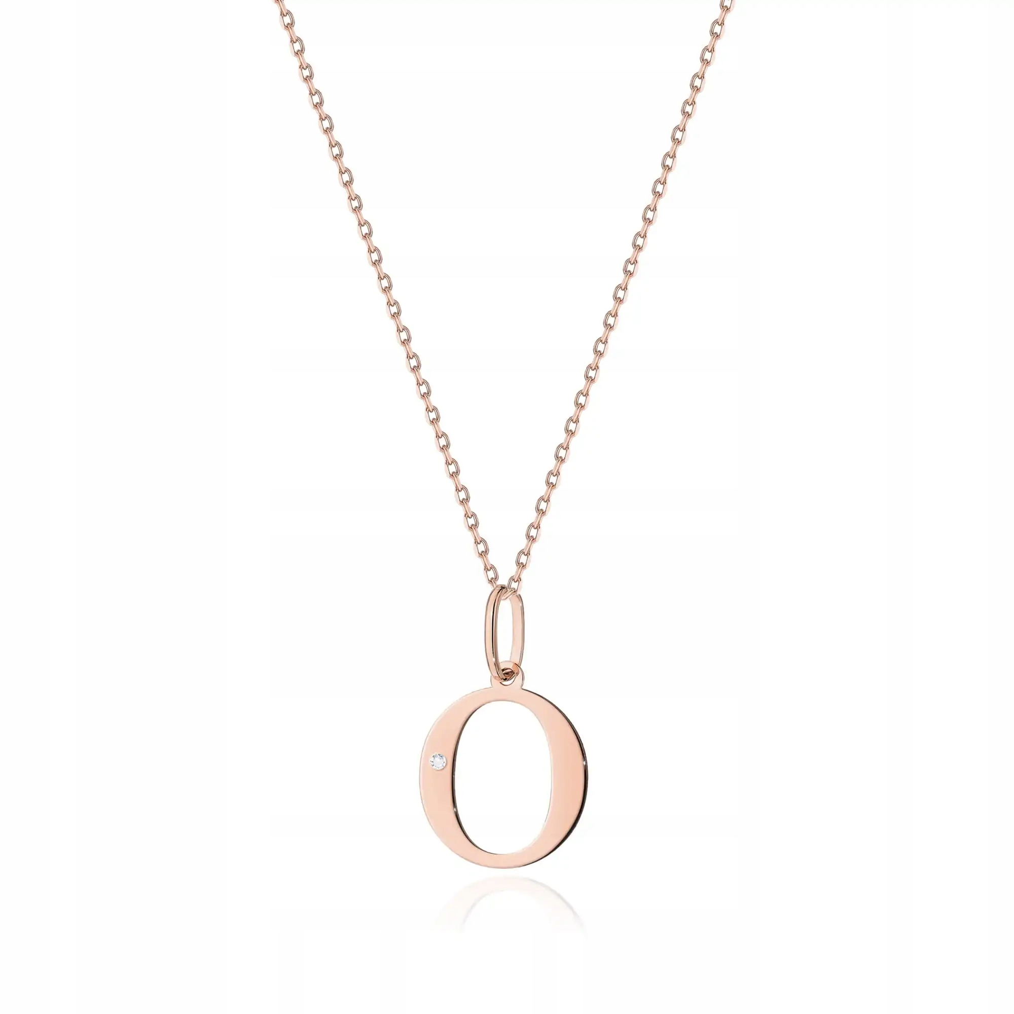 Náhrdelník z růžového zlata 585 písmenko O celebrita přírodní briliant 0.90 g