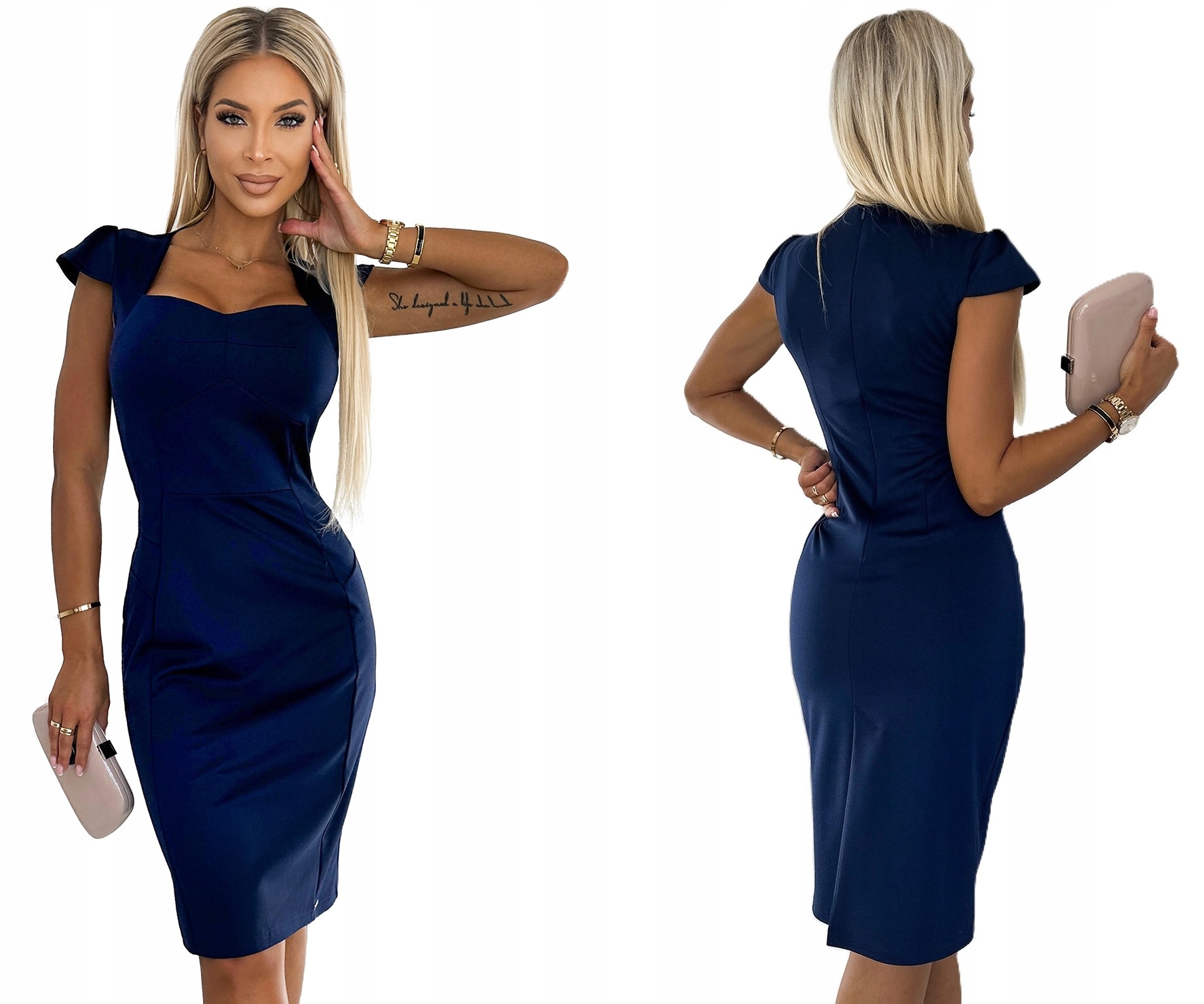 Elegantní Šaty Do Pracovního Kanceláře, Přiléhavý Střih, Modrá Barva, XL