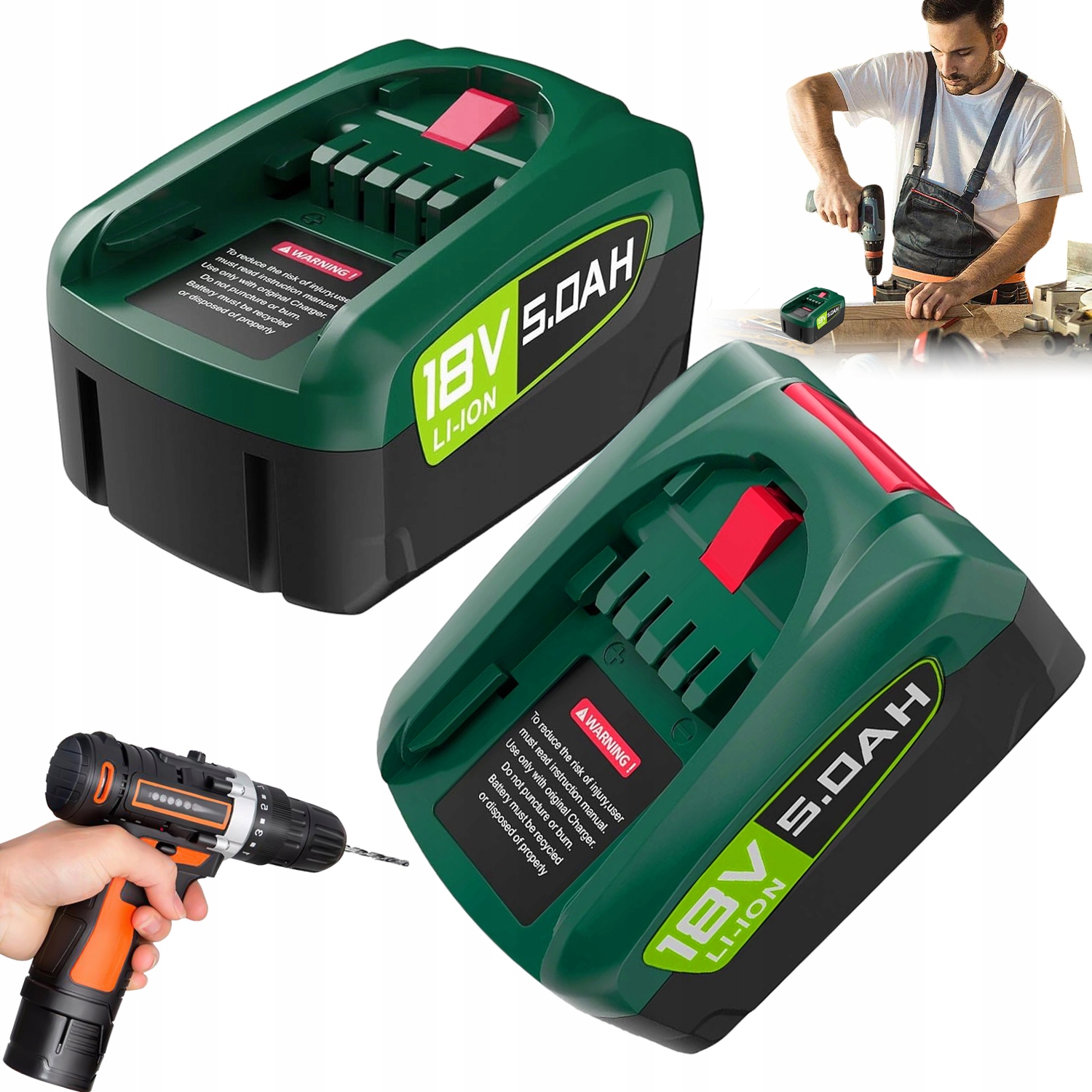 Sada 2 Akumulátorů 5000 Mah 18 V 5 A Inteligentní Ochrana Vysoká Výkonnost