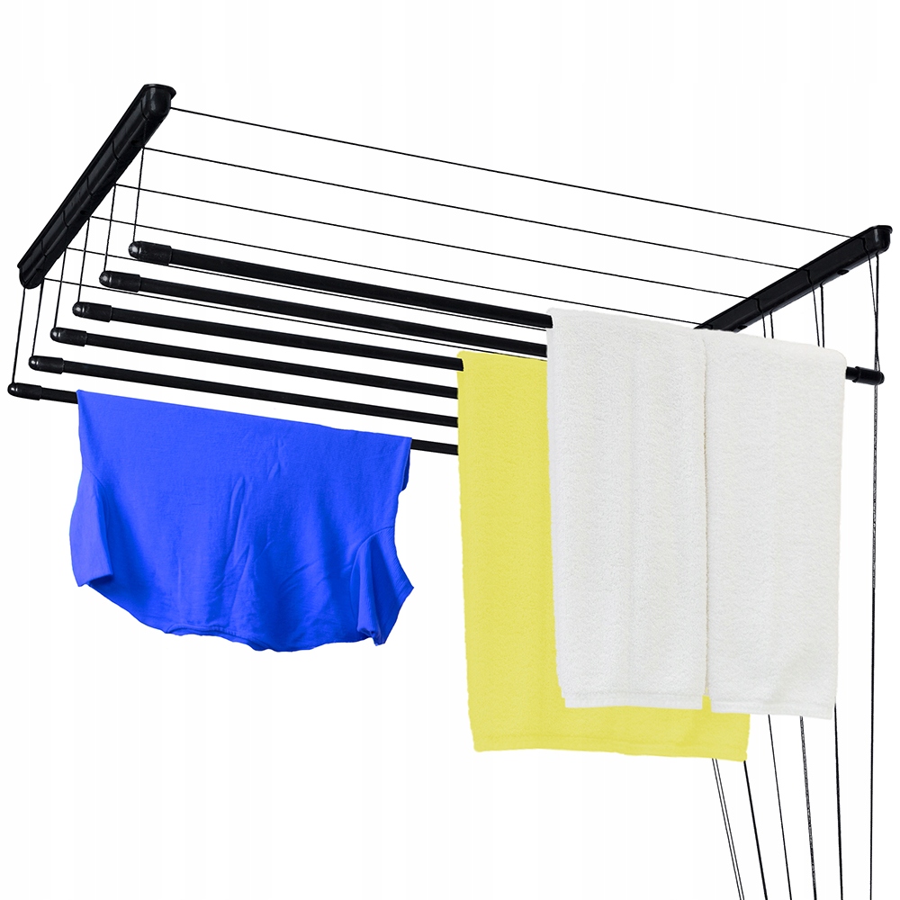 Czarna Suszarka Sufitowa Na Ubrania Pranie 6 Prętów 130 CM Solidna Balkon