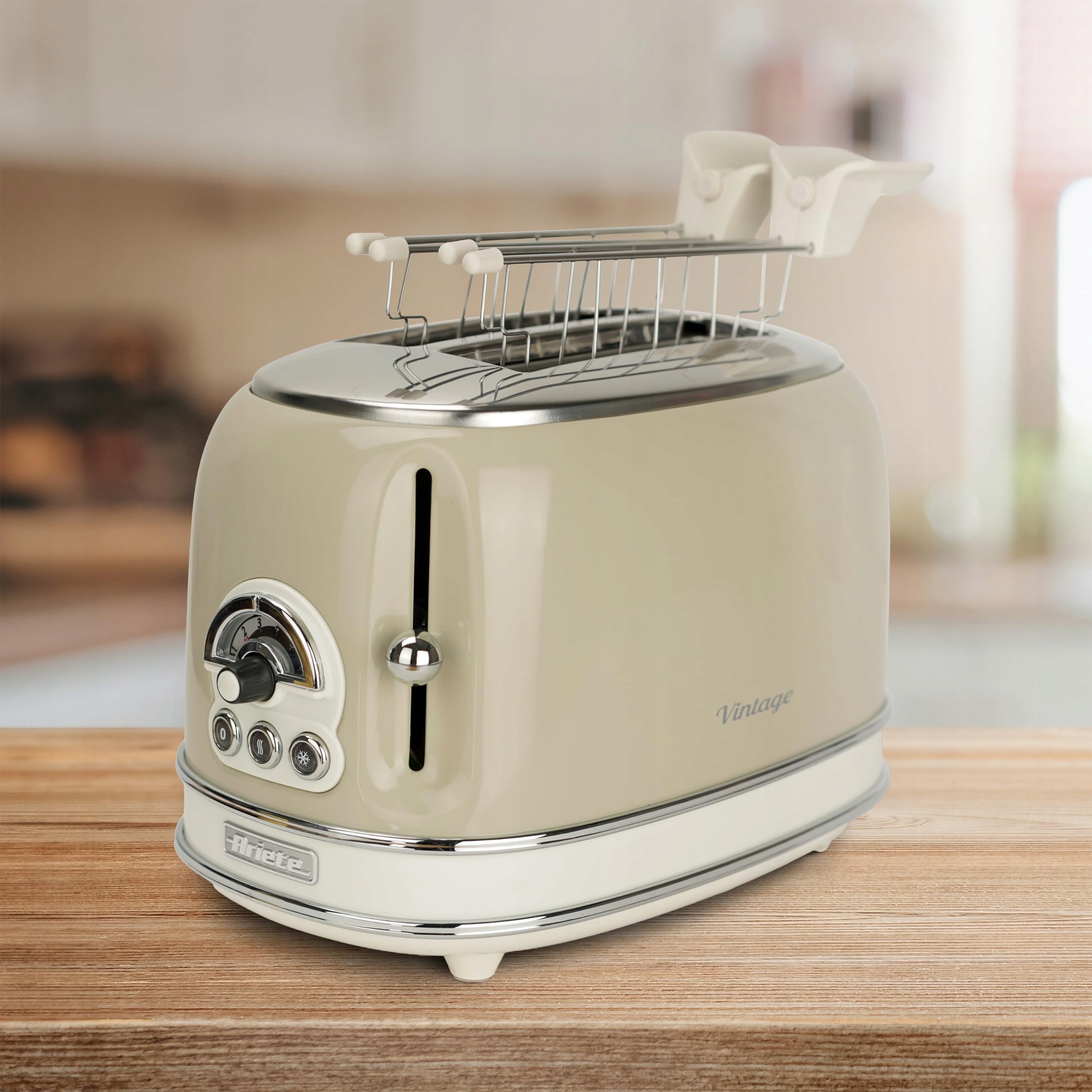 ARIETE Vintage Toster Retro 2-Scheiben 6 Poziomów Automatyczny 810W Beżowy — miniatura 7