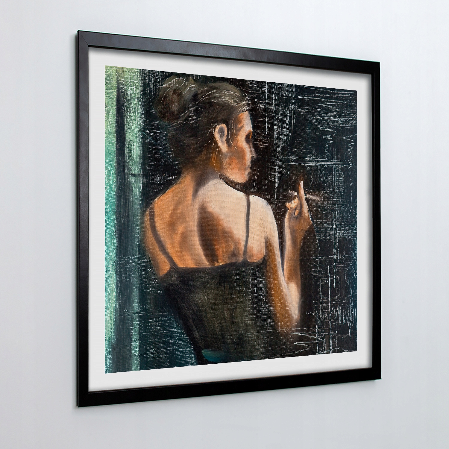 Moderní obraz s rámečkem Žena cigareta 50x50 cm