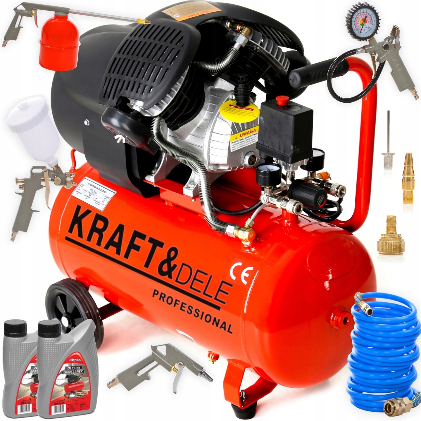 

Kompresor Olejowy Sprężarka 50L 2 Tłoki Zestaw 8W1