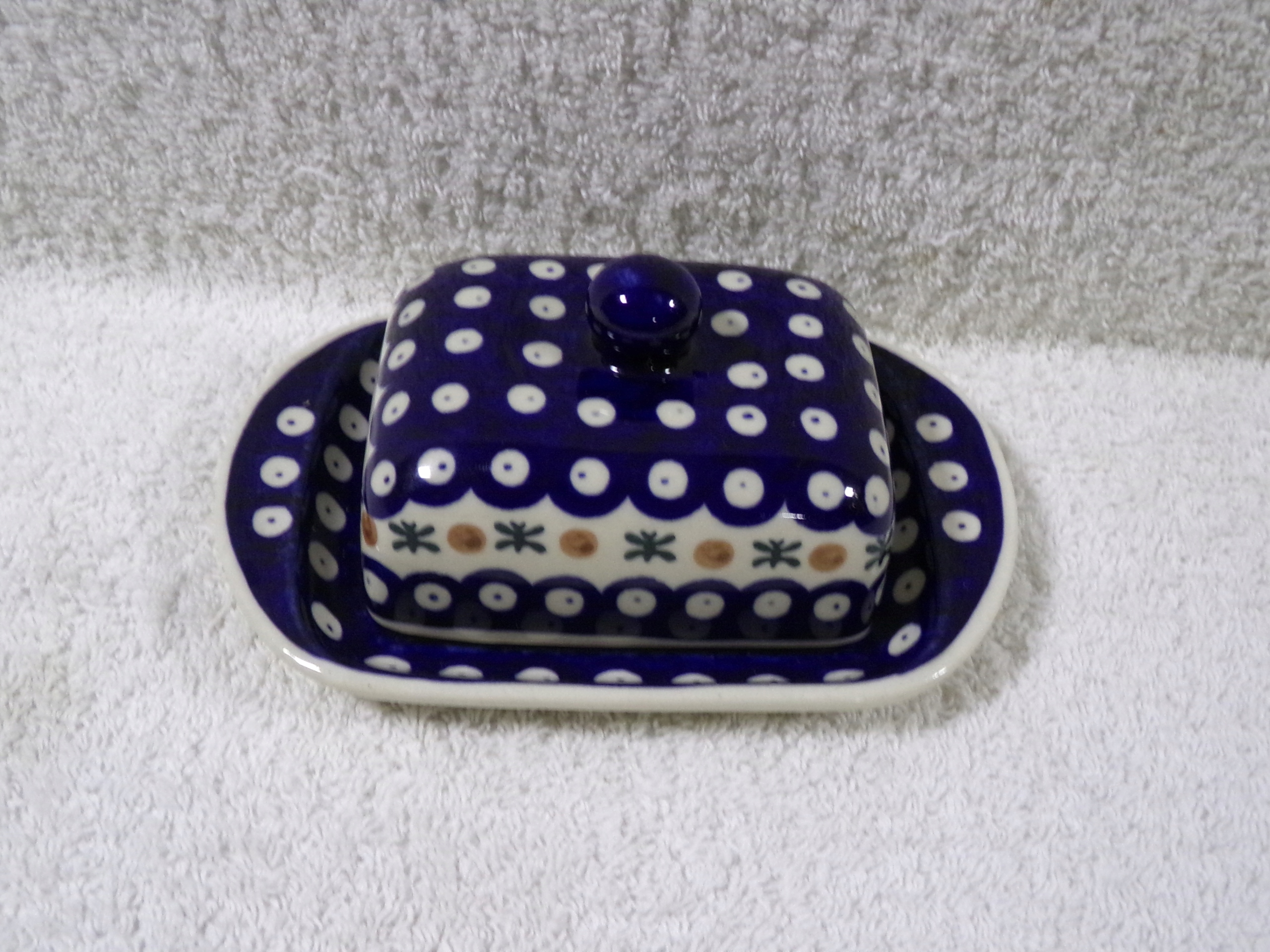 PIĘKNA MASELNICZKA CERAMICZNA BOLESŁAWIEC RĘCZNIE MALOWANA