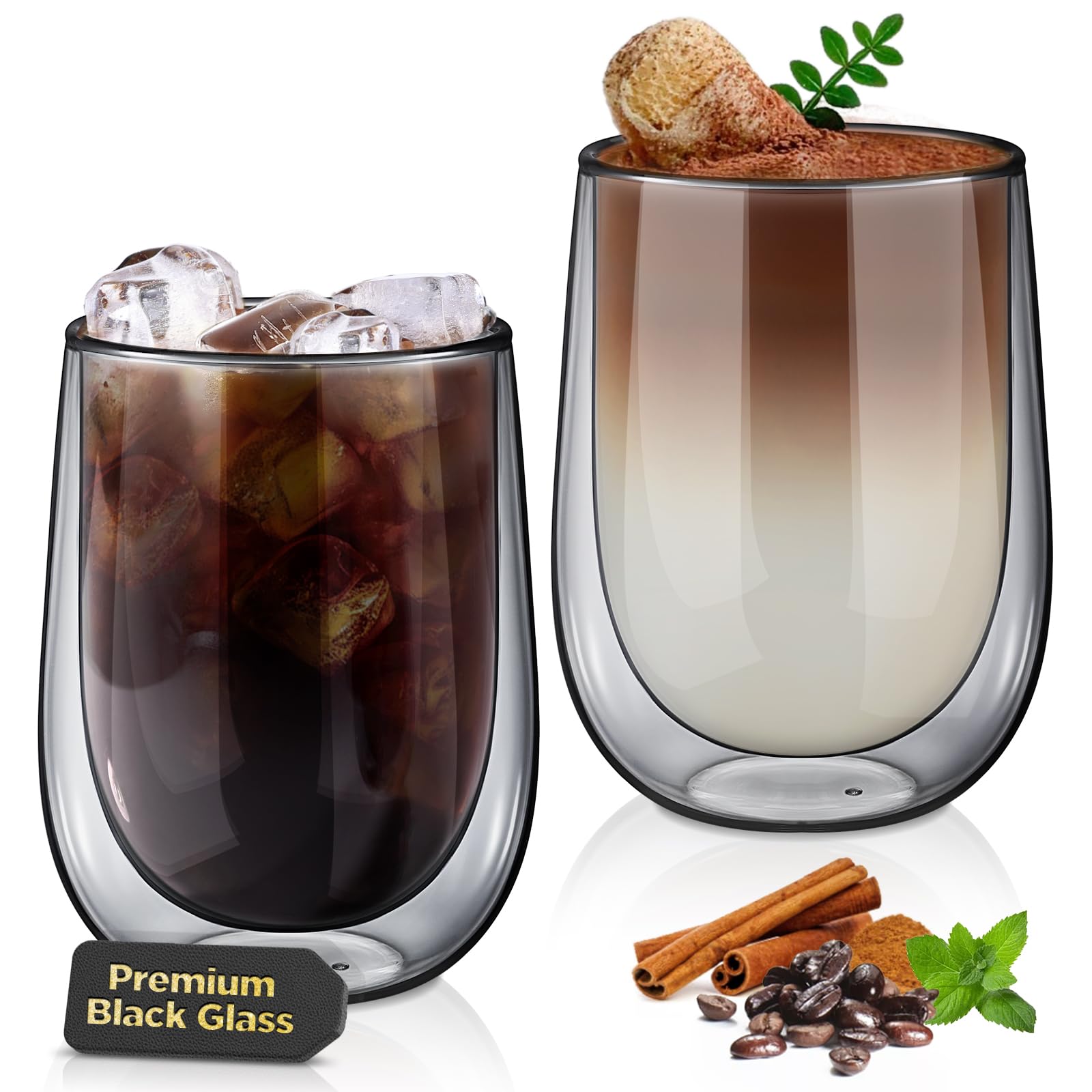 Glastal Sklenice Černá 350 ml Dvojité stěny Káva Latte 2ks Sada