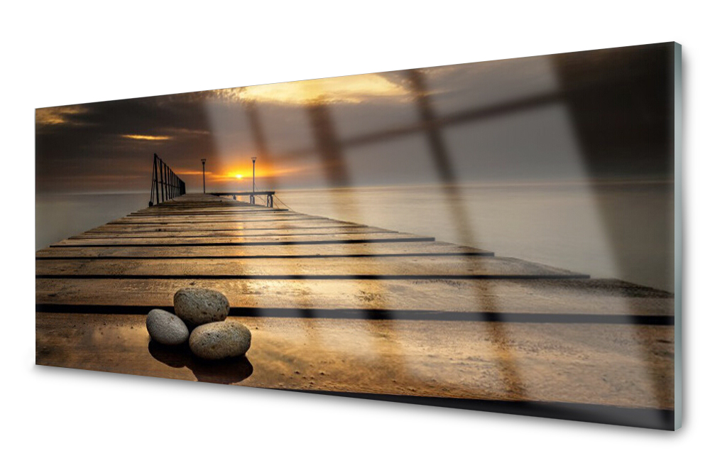 

Panel szklany do kuchni Morze Molo Słońce 125x50