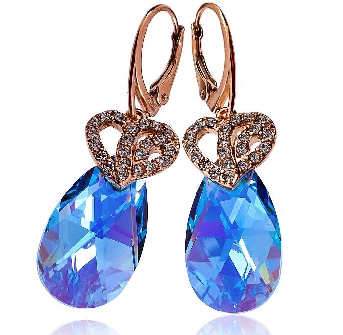 Krystaly Náušnice Aqua Rose Gold Stříbro