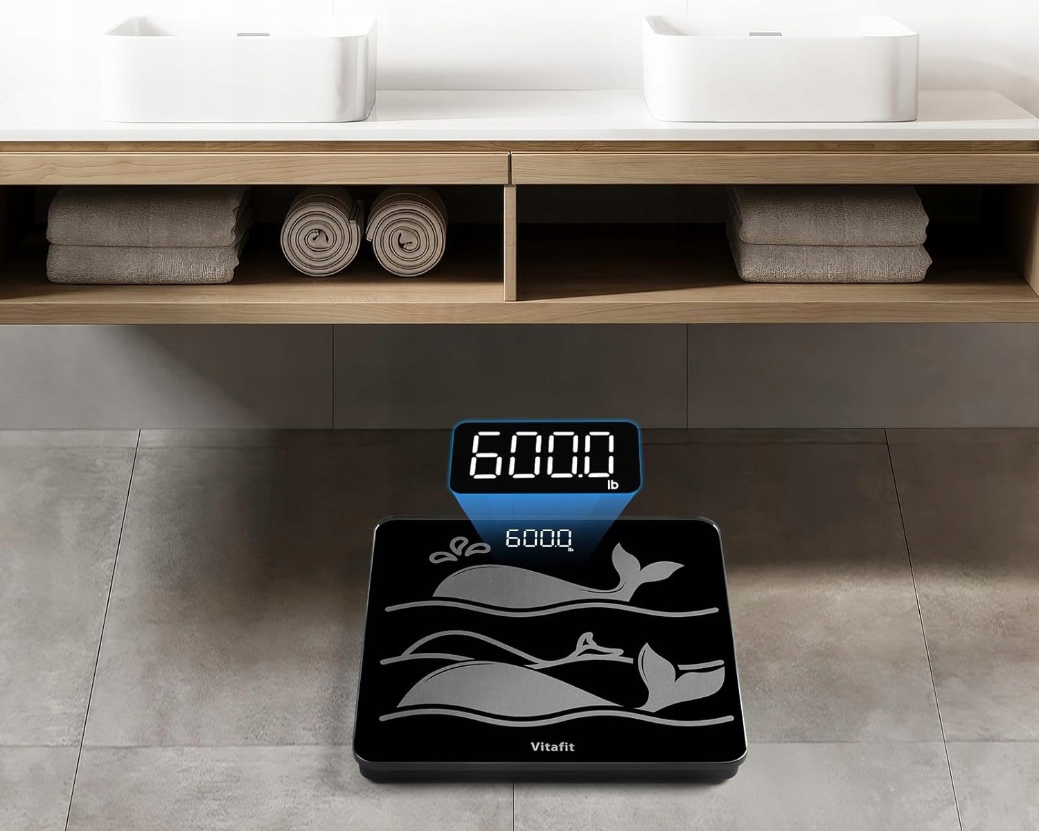 VITAFIT Waga Osobowa 300kg Dokładność 005kg Szkło Hartowane LED Czarna — miniatura 7