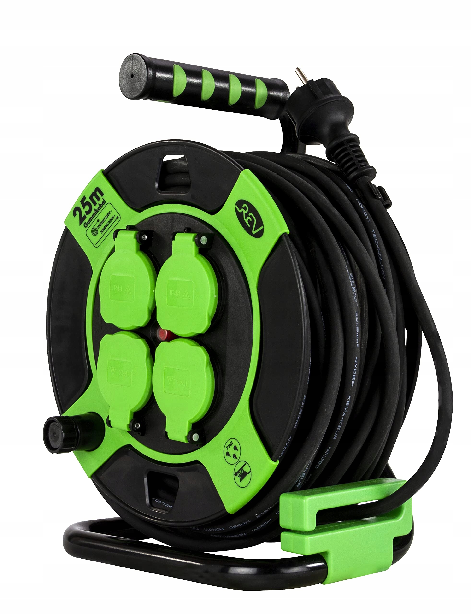 REV Przedłużacz Bębnowy Zewnętrzny IP44 4 Gniazda 25m 3000W Czarny — miniatura 3