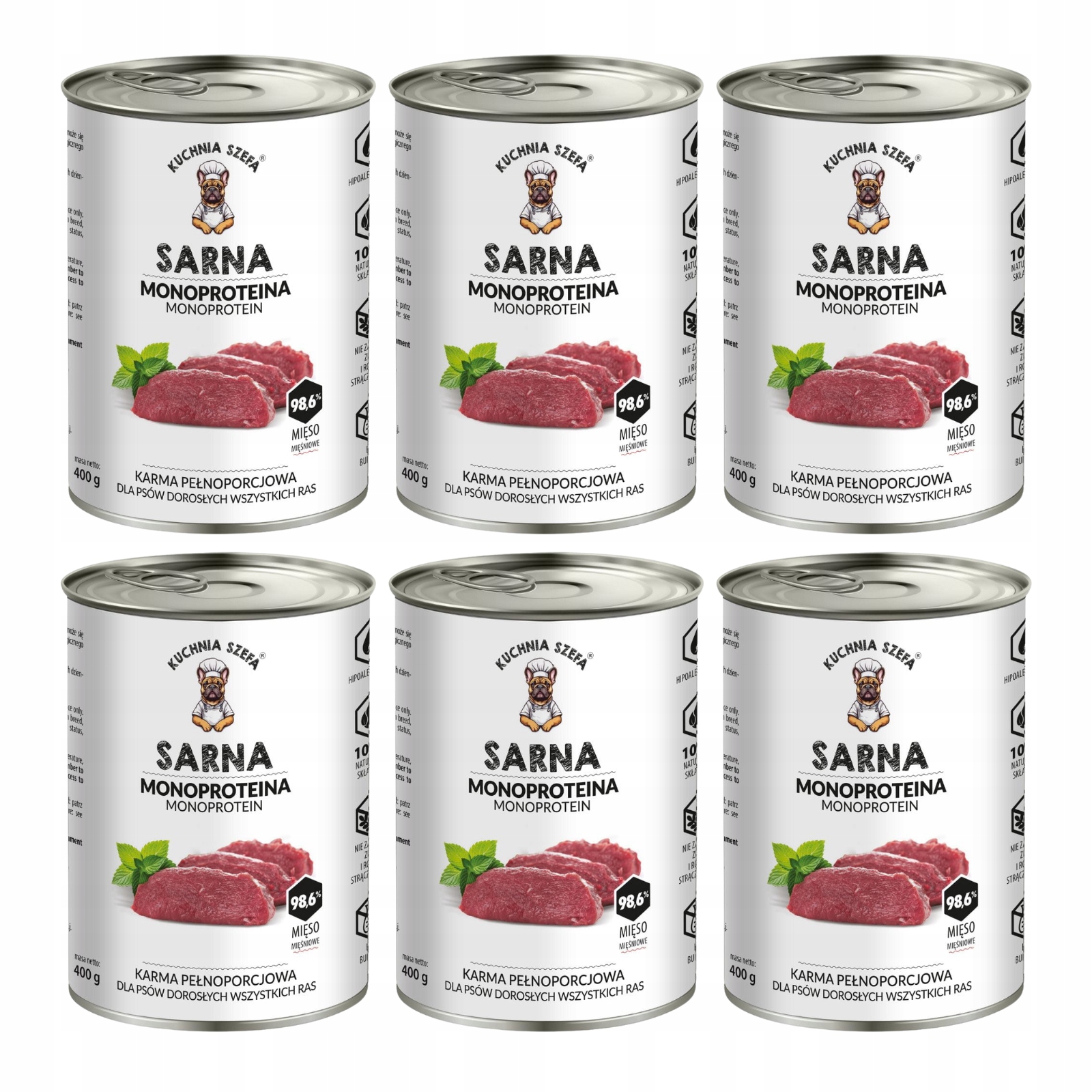 Kuchnia Szefa Monoproteinová Krmivo mokré pro psa Srna 6x400g Set