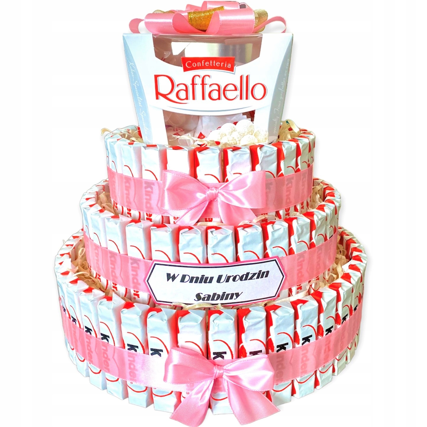 Tort zestaw z czekoladek Kinder na Urodziny Imię