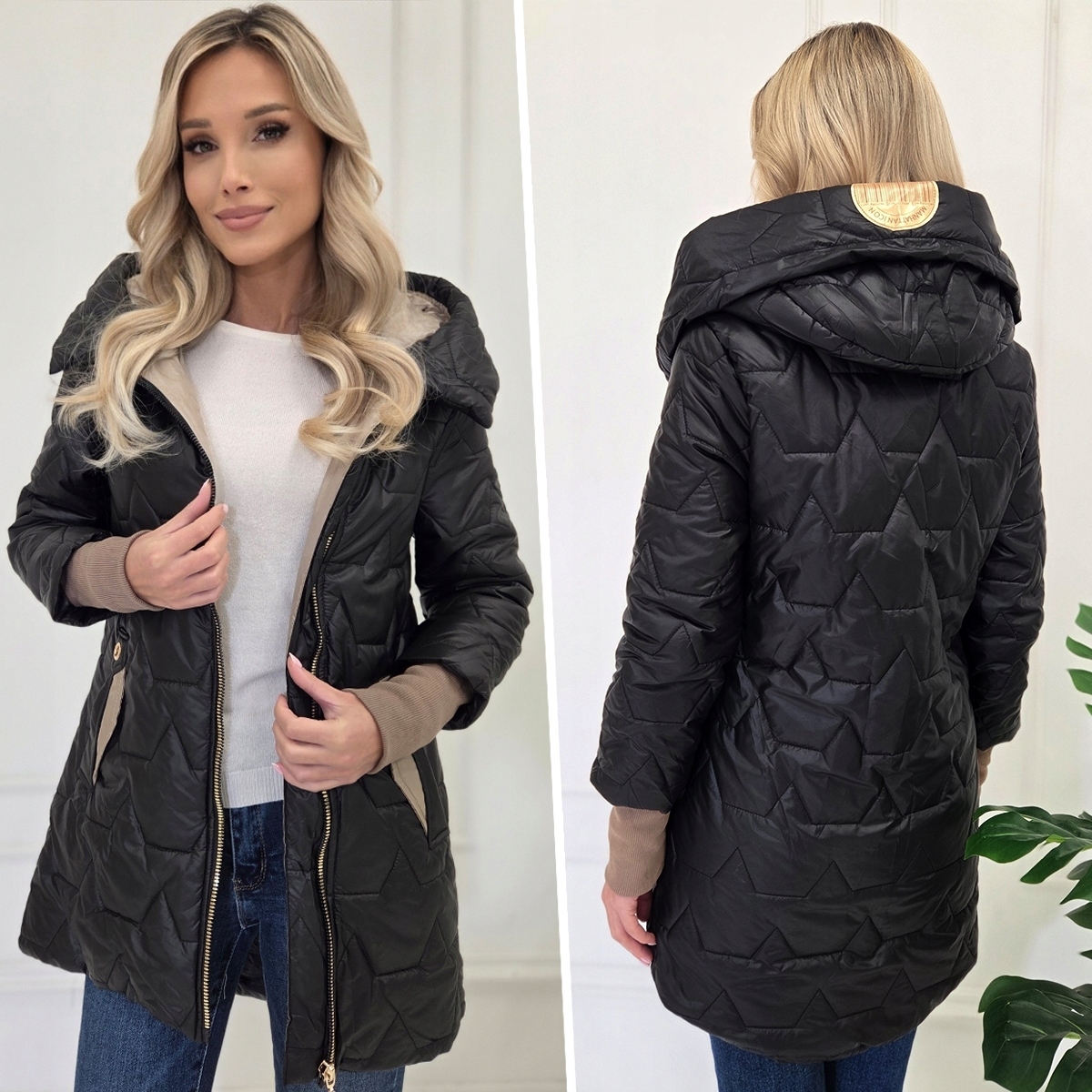 LEKKA PIKOWANA PRZEJŚCIOWA WIOSENNA KURTKA DAMSKA Z KAPTUREM S Model pikowana przejściowa parka