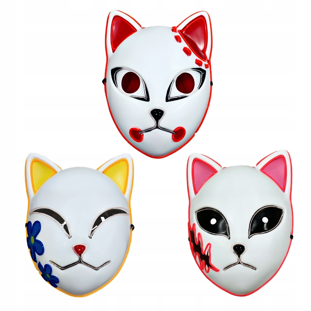 MASKA ŚWIECĄCA KOT CAT CZERWONA LED NEON HALLOWEEN Rodzaj na twarz