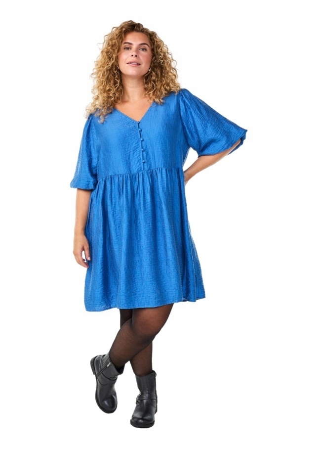 Plus Size Zizzi Krátká Modrá Elegantní Šaty Struktura 699A 44