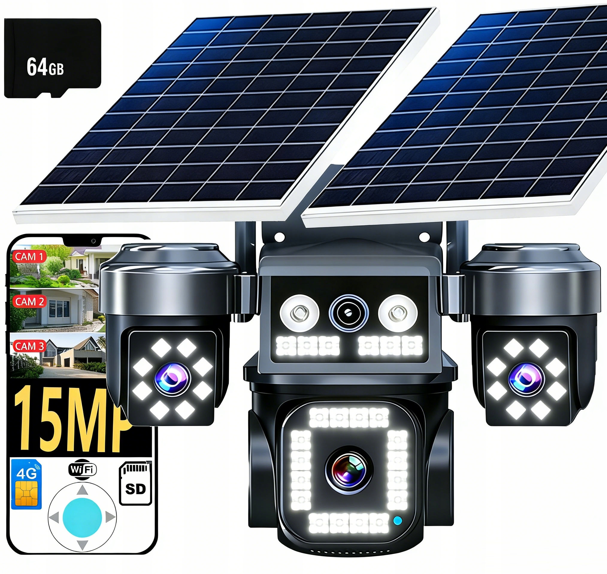 Solárna Kamera 4 G Vonkajšia, Tri Objektívy Hd 5MP* 4 Karta Sim Lte