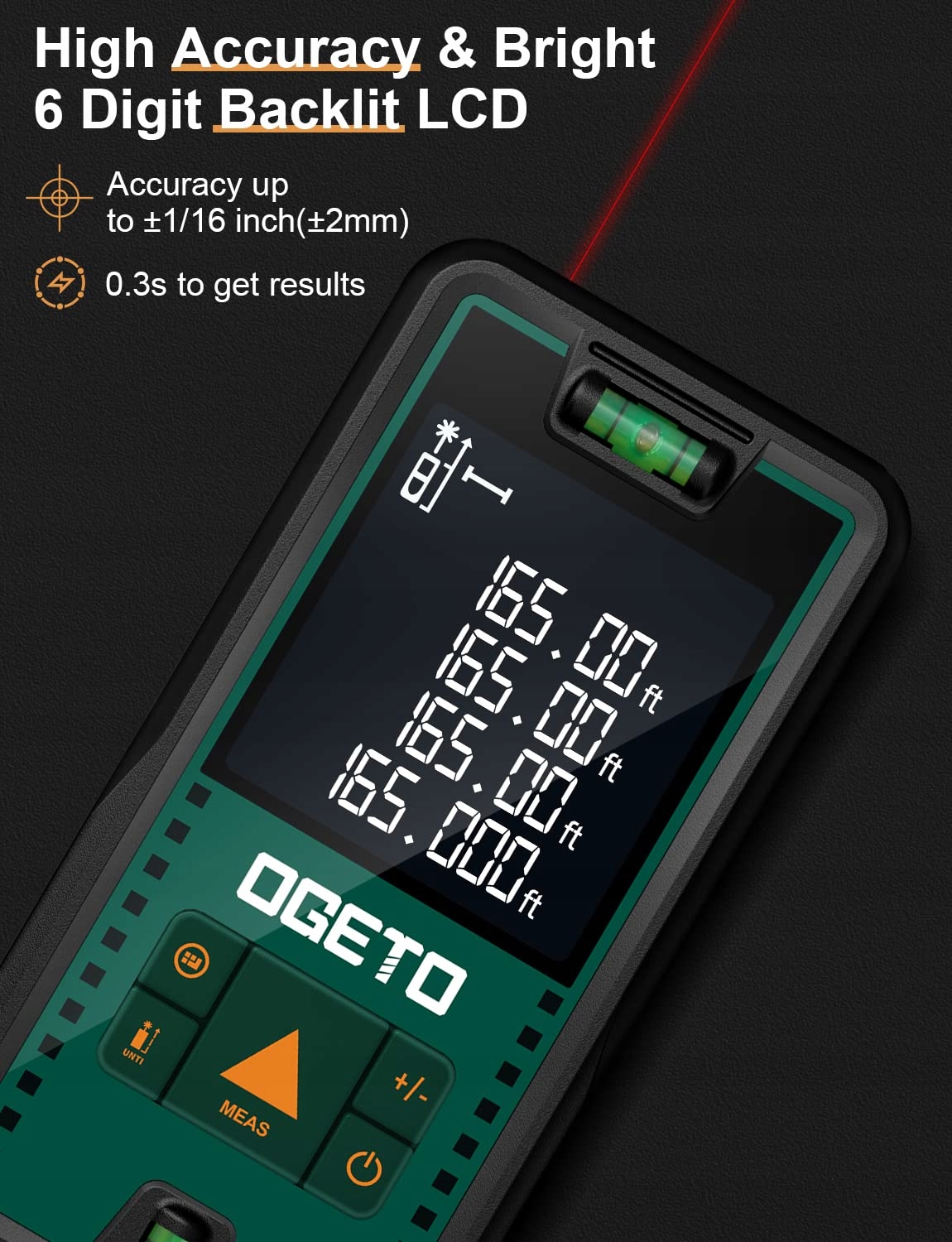 OGETO Dalmierz Laserowy 50m LCD Pomiar Odległości Powierzchni Objętości — miniatura 4