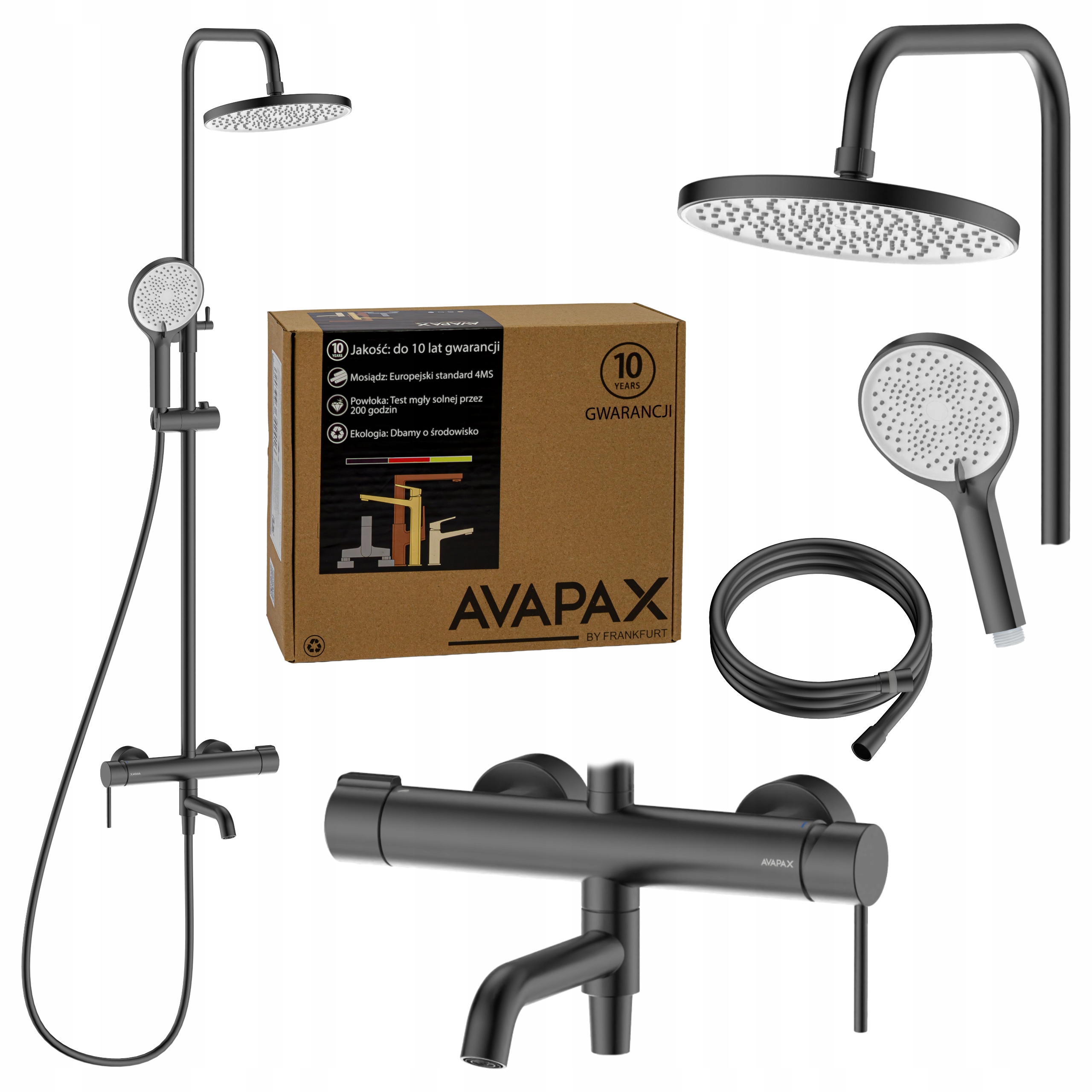 Regulovatelný sprchový sloup s otočnou baterií a kovovým výtokem Avapax