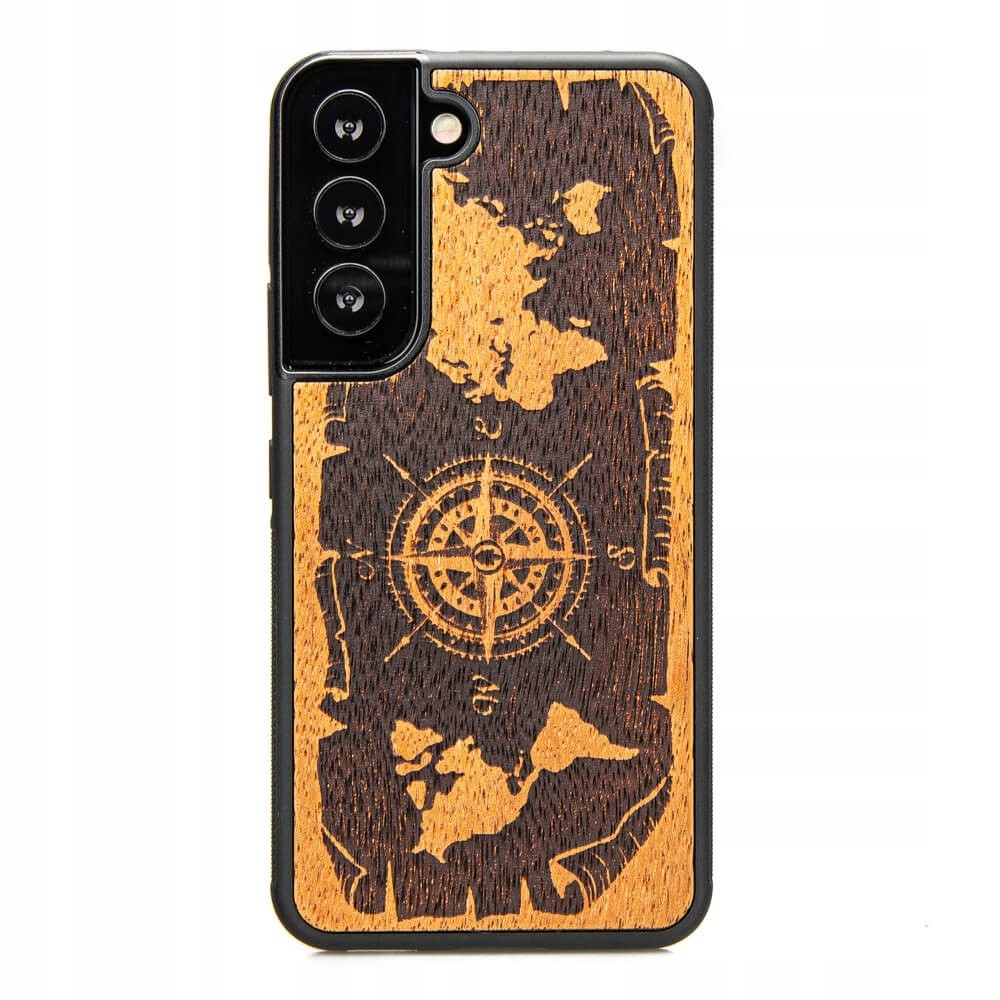 Dřevěné Pouzdro pro Samsung Galaxy S22 Růže Větrů Merbau