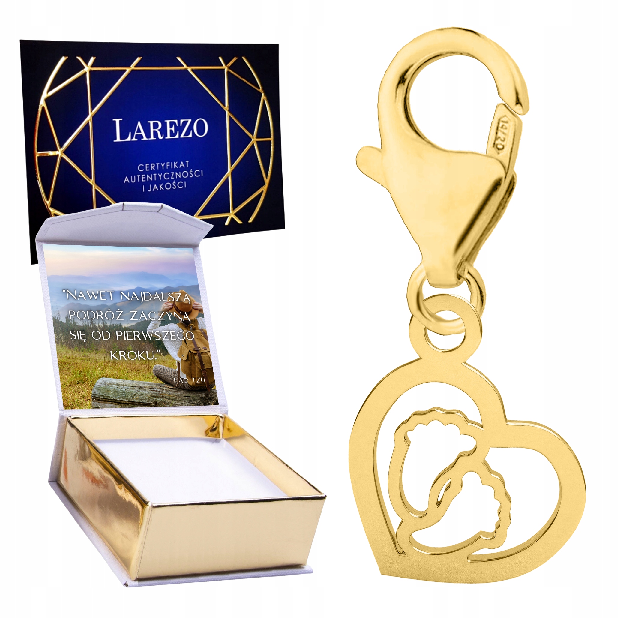 Zlatý Přívěsek 925 Závěsné malé srdce Srdíčko s dětskými nožičkami Potisk