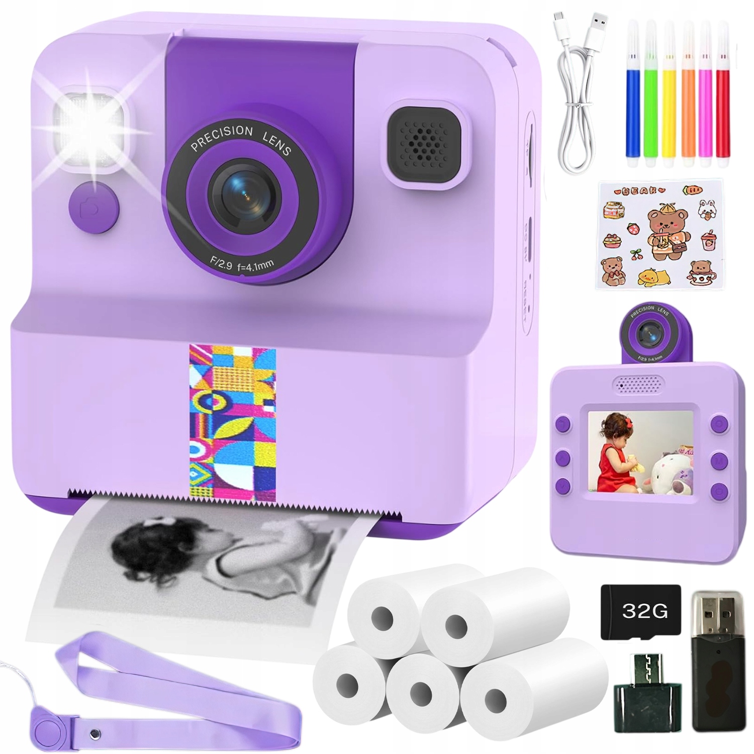 Termální Tiskárna Fotoaparát Digitální Kamera Pro Děti Okamžitý Tisk 5 Rolí