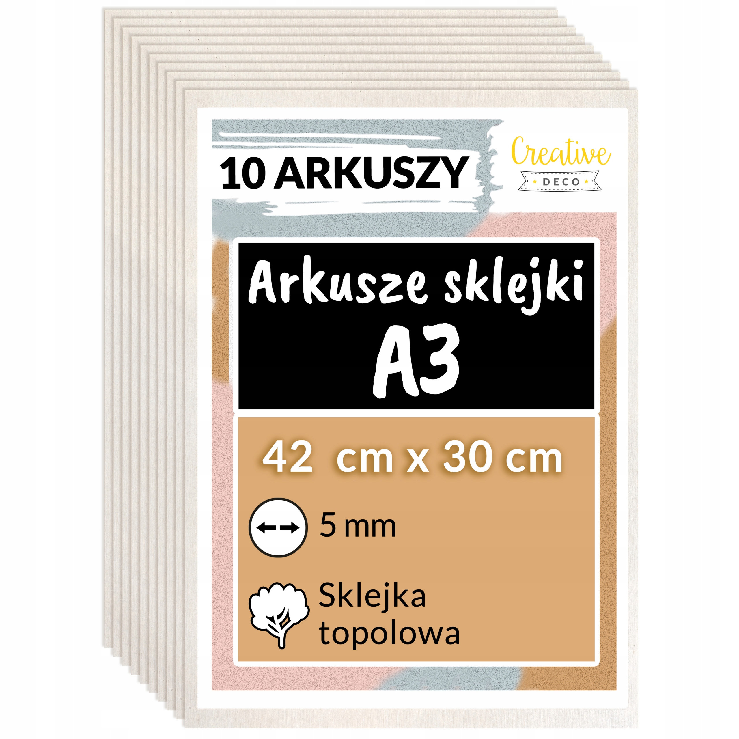 Deska překližka pro laserové řezání gravírování dekorace 5mm A3 x 10 topolů
