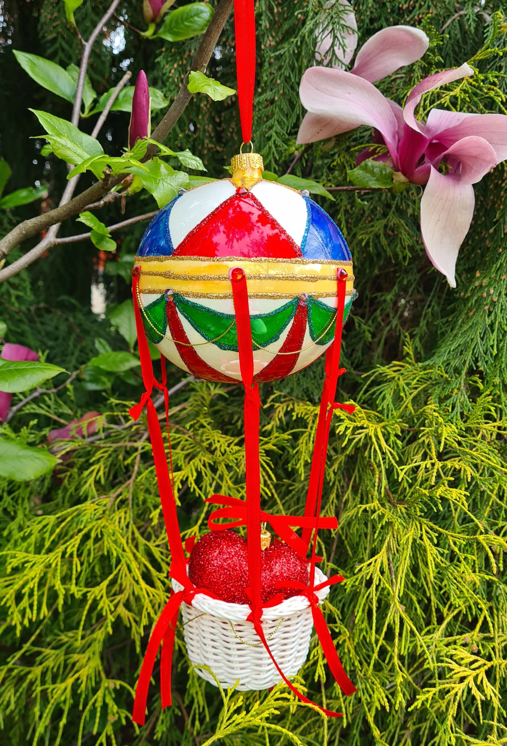 Vánoční Koule, Vánoční Baňky skleněné, ručně malované, Balón 12 cm.
