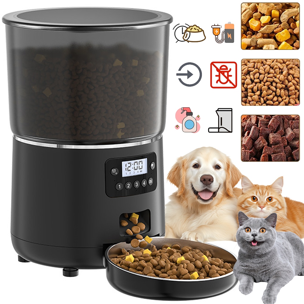 Levně Automatický Dávkovač Krmiva Pro Psa Kočku Velký 4L Odnímatelný Černý
